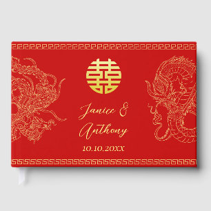 Rode Chinese bruiloft draak feniks receptie Gastenboek
