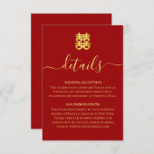 Rode Chinese bruiloft dubbele xi details Informatiekaartje (Voorkant / Achterkant)