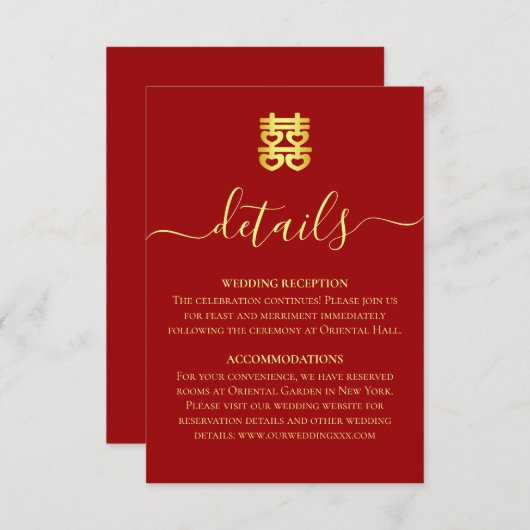 Rode Chinese bruiloft dubbele xi details Informatiekaartje (Voorkant / Achterkant)