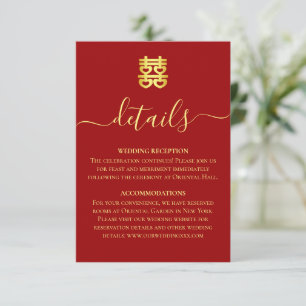 Rode  Chinese bruiloft dubbele xi details Informatiekaartje