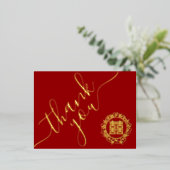 Rode Chinese bruiloft florale kreet bedankt Folie Uitnodiging Briefkaart (Staand Voorkant)