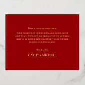 Rode Chinese bruiloft florale kreet bedankt Folie Uitnodiging Briefkaart (Achterkant)