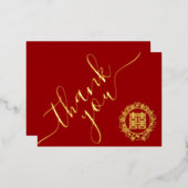 Rode Chinese bruiloft florale kreet bedankt Folie Uitnodiging Briefkaart (Voorkant / Achterkant)