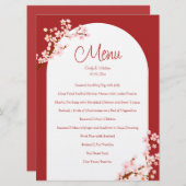 Rode Chinese bruiloft kersenbloesem boog banket Menu (Voorkant / Achterkant)