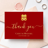 Rode  Chinese bruiloft met dubbel geluk Bedankkaart