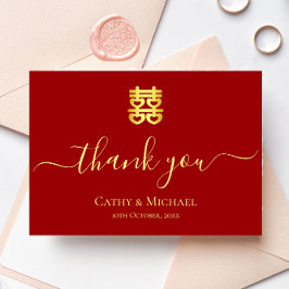 Rode Chinese bruiloft met dubbel geluk Bedankkaart
