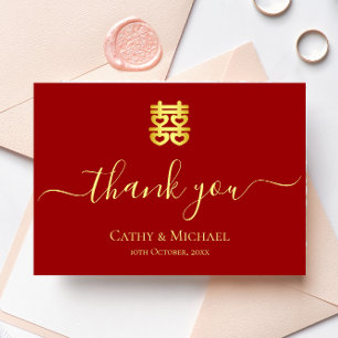 Rode  Chinese bruiloft met dubbel geluk Bedankkaart