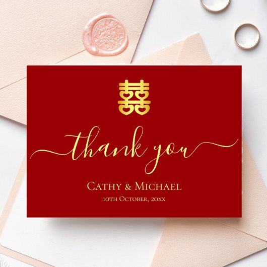 Rode  Chinese bruiloft met dubbel geluk Bedankkaart