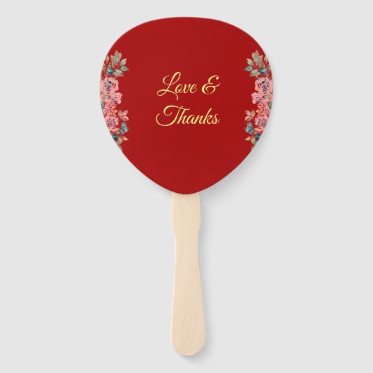 Rode Chinese bruiloft met dubbel geluk floral Handwaaier (Achterkant)