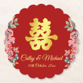 Rode Chinese bruiloft met dubbel geluk floral Kartonnen Onderzetters (Voorkant)