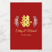 Rode Chinese bruiloft met dubbel geluk floral Wijn Etiket (Enkel label)