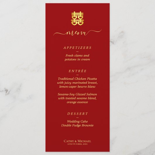 Rode  Chinese bruiloft met dubbel geluk Menu (Voorkant)