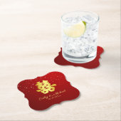Rode Chinese bruiloft met sneeuwvlok, dubbel geluk Kartonnen Onderzetters (Insitu)