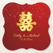 Rode Chinese bruiloft met sneeuwvlok, dubbel geluk Kartonnen Onderzetters (Voorkant)