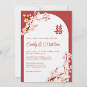 Rode Chinese bruiloft paar tempel kersenbloesem Kaart (Achterkant)