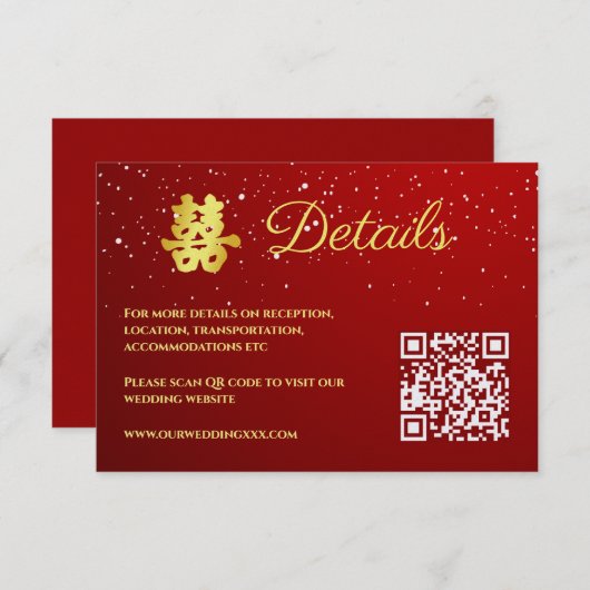 Rode Chinese bruiloft sneeuwvlok details Informatiekaartje (Voorkant / Achterkant)