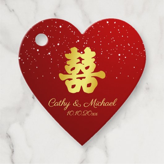 Rode Chinese bruiloft sneeuwvlok dubbel geluk Fav Bedankjes Labels (Voorkant)