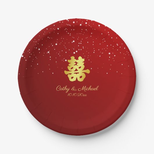 Rode Chinese bruiloft snowflake dubbel geluk Pap Papieren Bordje (Voorkant)