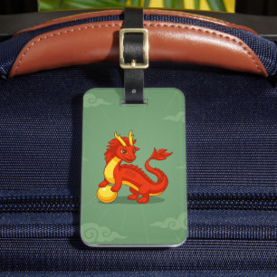 Rode Chinese Draak op Groen Bagagelabel