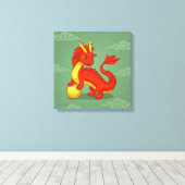 Rode Chinese Draak op Groen Canvas Afdruk (Insitu (Houten vloer))