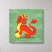 Rode Chinese Draak op Groen Canvas Afdruk (Voorkant)