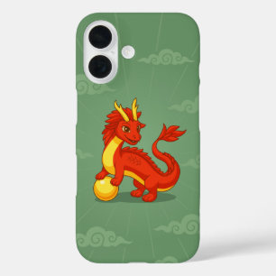 Rode Chinese Draak op Groen iPhone 16 Hoesje