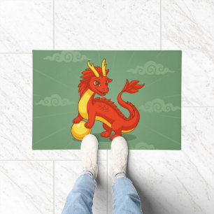 Rode Chinese Draak op Groen Deurmat