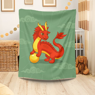 Rode Chinese Draak op Groen Fleece Deken