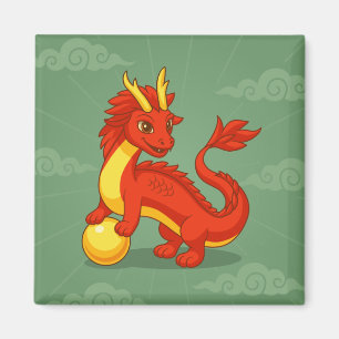 Rode Chinese Draak op Groen Magneet