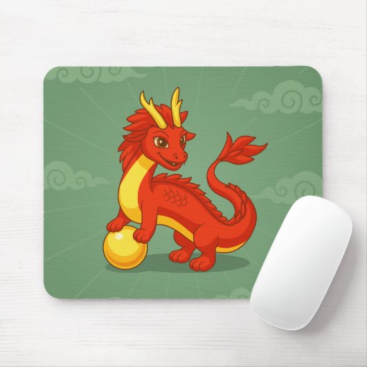 Rode Chinese Draak op Groen Muismat (Met muis)