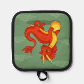 Rode Chinese Draak op Groen Pannenlap (Voorkant)