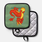 Rode Chinese Draak op Groen Pannenlap (Voorkant / Achterkant)