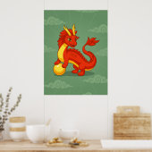 Rode Chinese Draak op Groen Poster (Keuken)