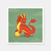 Rode Chinese Draak op Groen Servet (Voorkant)