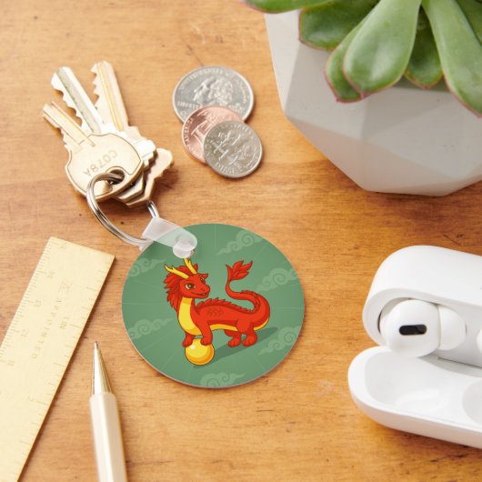 Rode Chinese Draak op Groen Sleutelhanger (Bureau)