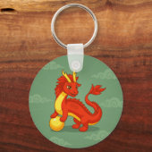 Rode Chinese Draak op Groen Sleutelhanger (Voorkant)