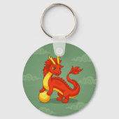 Rode Chinese Draak op Groen Sleutelhanger (Achterkant)