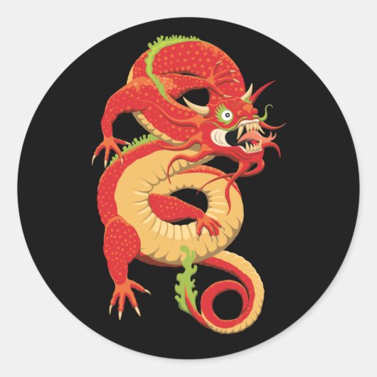 Rode Chinese draak Ronde Sticker (Voorkant)