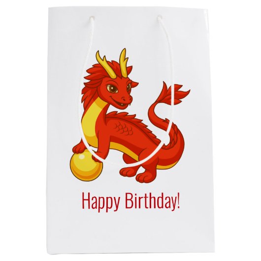 Rode Chinese Draak Verjaardag Medium Cadeauzakje (Voorkant)