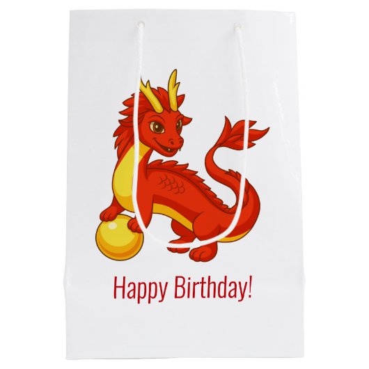 Rode Chinese Draak Verjaardag Medium Cadeauzakje (Achterkant)