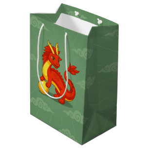Rode Chinese Draak Verjaardag op Groen Medium Cadeauzakje