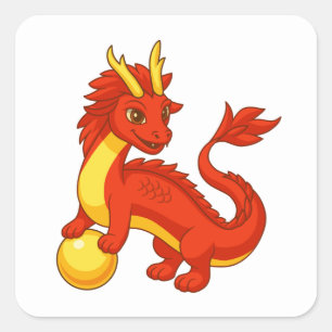 Rode Chinese Draak Vierkante Sticker