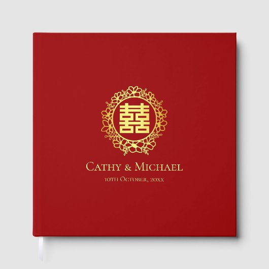 Rode  Chinese flora met dubbel geluk Gastenboek (Voorkant)