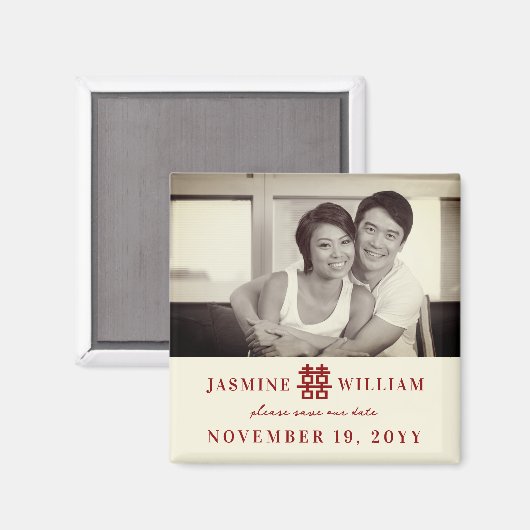 Rode Chinese foto van dubbel geluk sparen de datum Magneet (Voorkant / Achterkant)