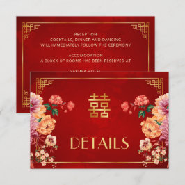 Rode Chinese Huwelijksdetails Bijlagekaart Informatiekaartje