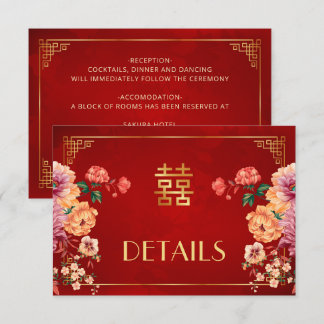 Rode Chinese Huwelijksdetails Bijlagekaart Informatiekaartje