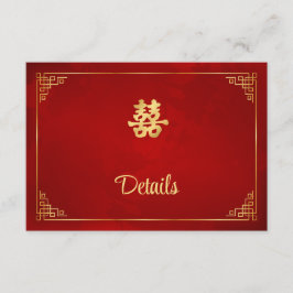 Rode Chinese Huwelijksdetails Bijlagekaart Informatiekaartje
