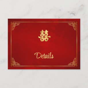 Rode Chinese Huwelijksdetails Bijlagekaart Informatiekaartje