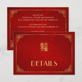 Rode Chinese Huwelijksdetails Bijlagekaart Informatiekaartje