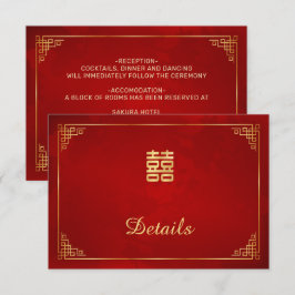 Rode Chinese Huwelijksdetails Bijlagekaart Informatiekaartje